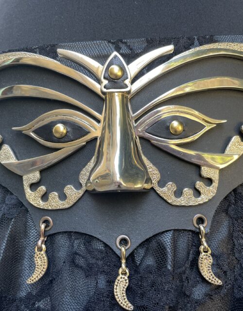 ceinture fantaisie en cuir noir "masque doré"