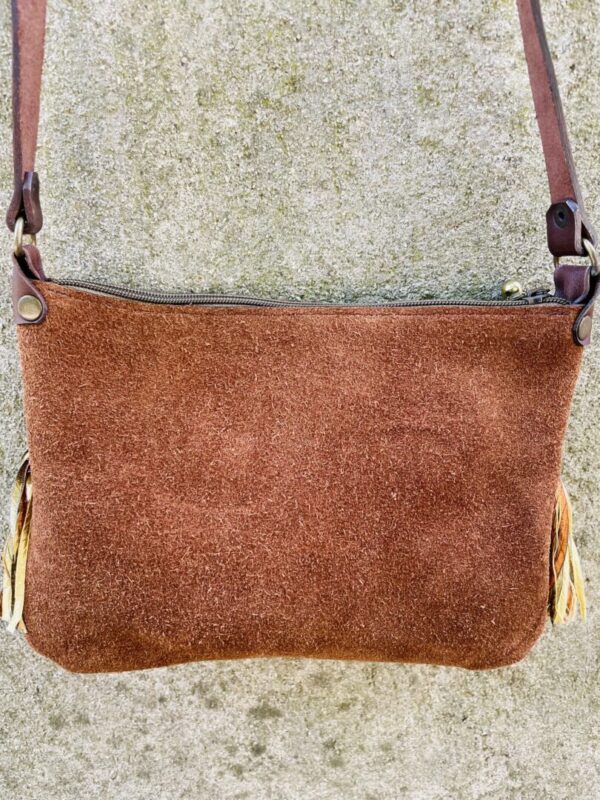Sac bandoulière en cuir avec frange style bohème – Image 2