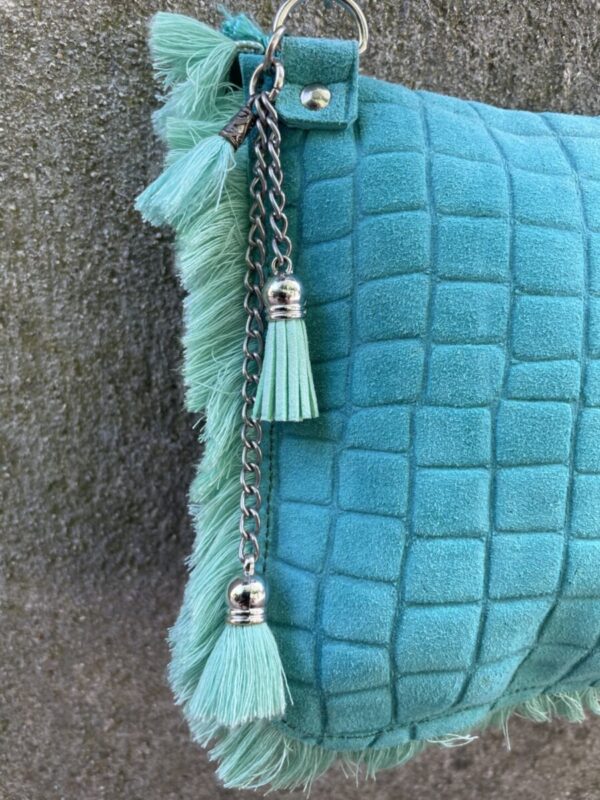 Sac bandoulière en cuir vert d'eau style bohème – Image 5
