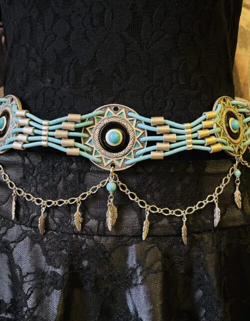ceinture en lanière de cuir bleu turquoise amérindien réglable