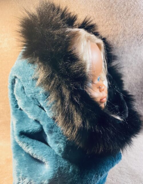 Snood en tissu et fourrure bleu et noir