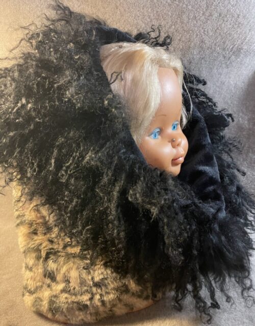 Snood en tissu léopard et fourrure de mouton noir