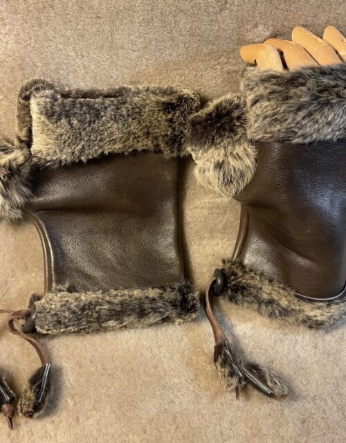 Mitaine en cuir et fourrure marron