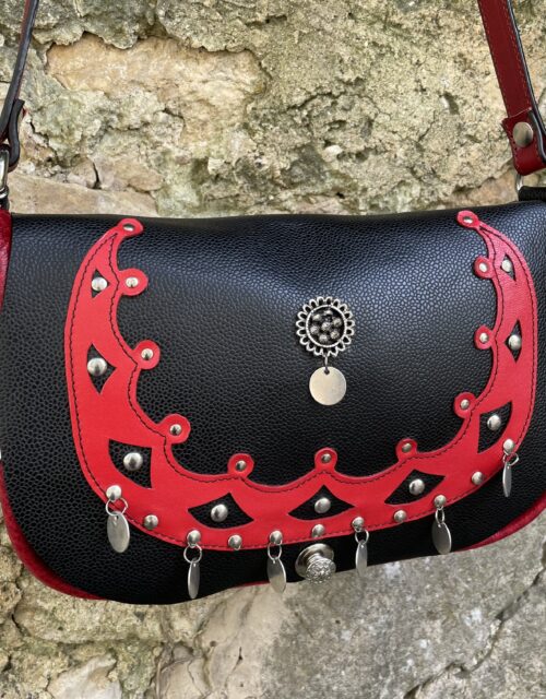 Sac cuir noir et rouge