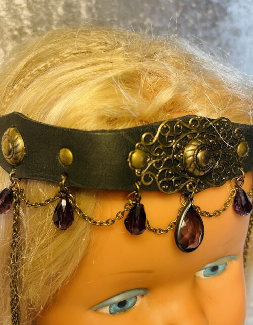 diadème-tiare en cuir noir style médiéval